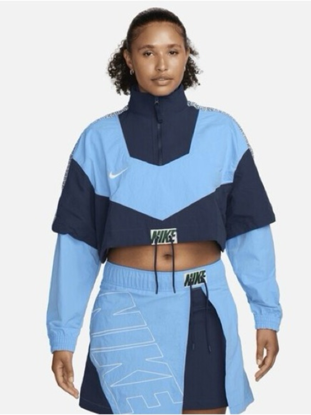 Nike Women's Light Blue and Navy Cropped Track Jacket